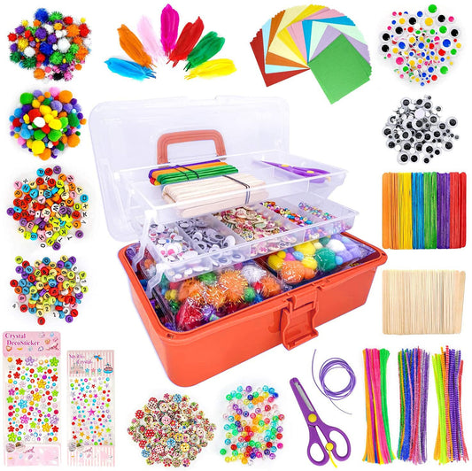1405 Pcs Art and Craft Supplies for Kids, Toddler DIY Craft Art Supply Set Included Pipe Cleaners, Pom Poms, Feather, Folding Storage Box - All in One for Craft DIY Art Supplies, Rose Red