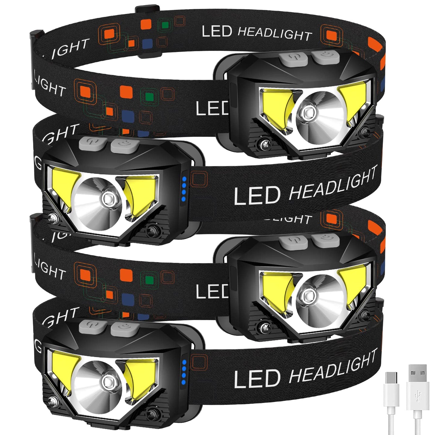 LHKNL Headlamp Flashlight, Lumen Ultra-Light Bright LED Rechargeable Headlight with White Red Light, 2-Pack Waterproof Motion Sensor Head Lamp,8 Modes for Outdoor Camping Running Hiking Fishing