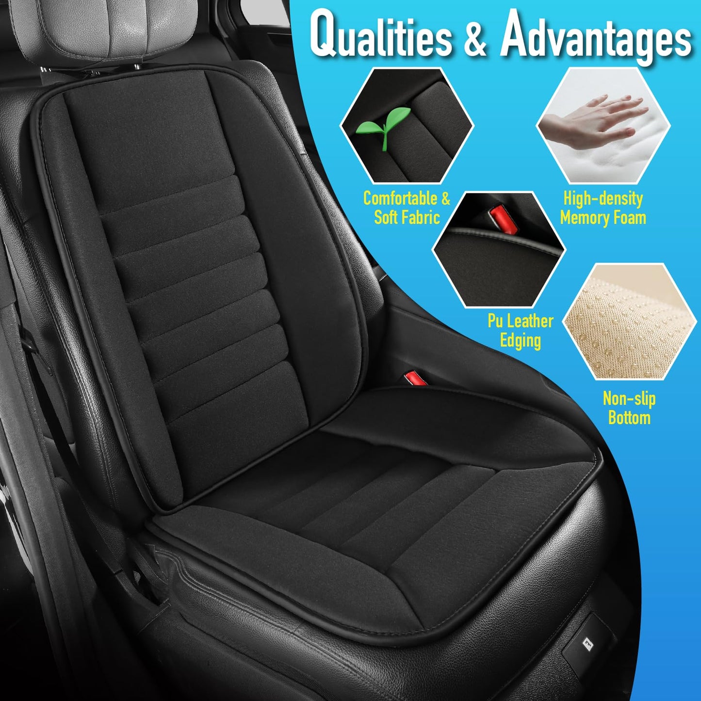 Lofty Aim Car Seat Cushion with Back Support Pillow, Comfy Lumbar Support & Seat Cushion, Memory Foam Driving Pillow for Back-Sciatica Pain Relief, Auto Pad Suitable for Car, Truck, SUV - Black
