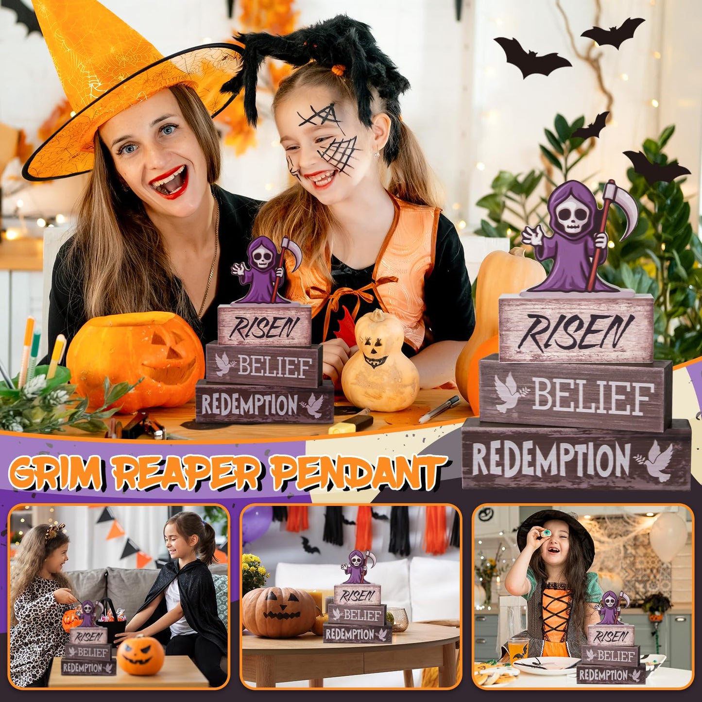 Religious Christian Tiered Tray Decorations Christmas Belief Redemption Tiered Tray Wooden Table Decor Halloween Wooden Table Decoration Centerpiece for Kitchen Home Shelf Office Decor