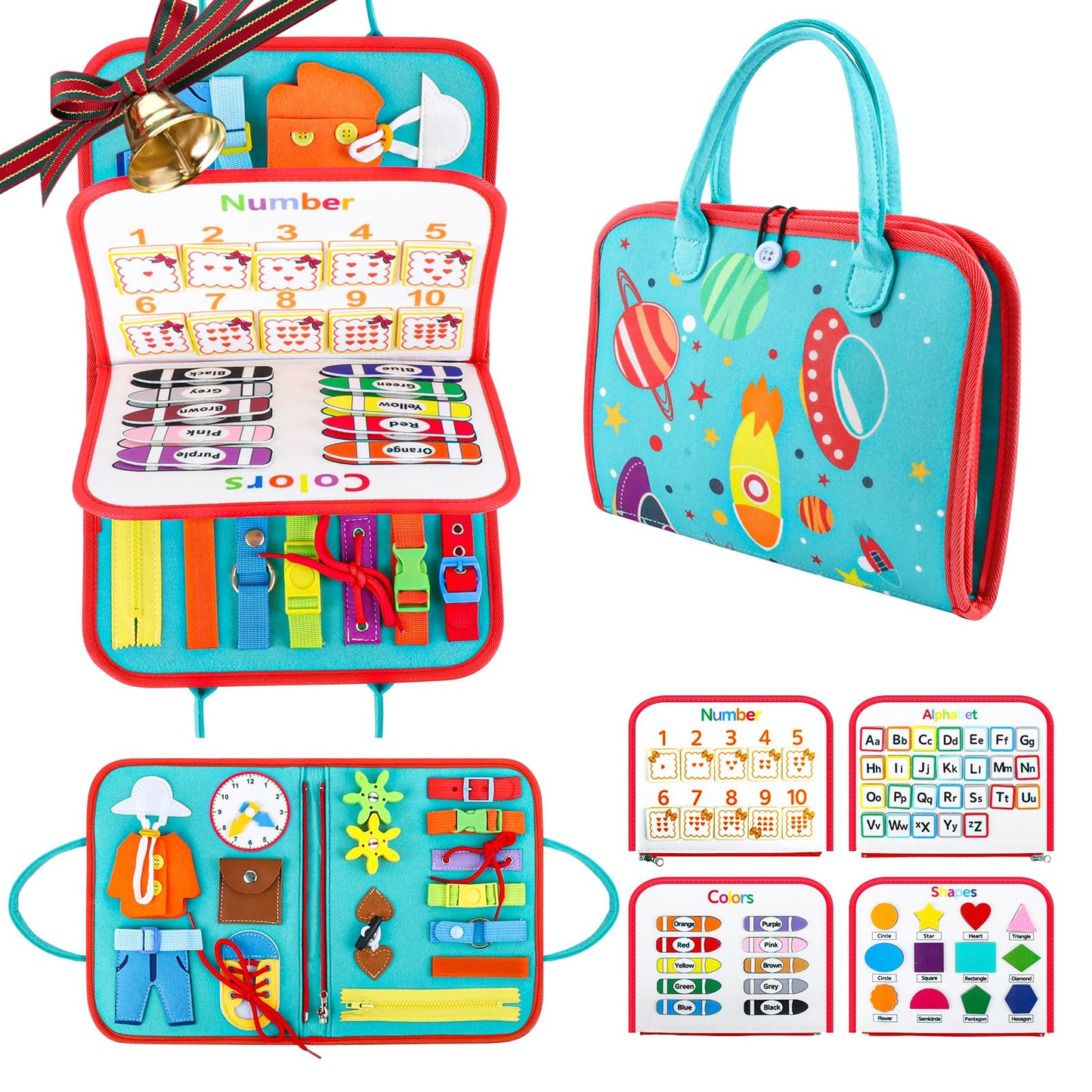 FASTSPOK Busy Board Montessori Toys for 1 2 3 4 Year Old Boy & Girl Birthday Gifts, Busy Book for Toddlers 1-3, Sensory Educational Travel Toys, Preschool Activities for Learning Fine Motor Skills