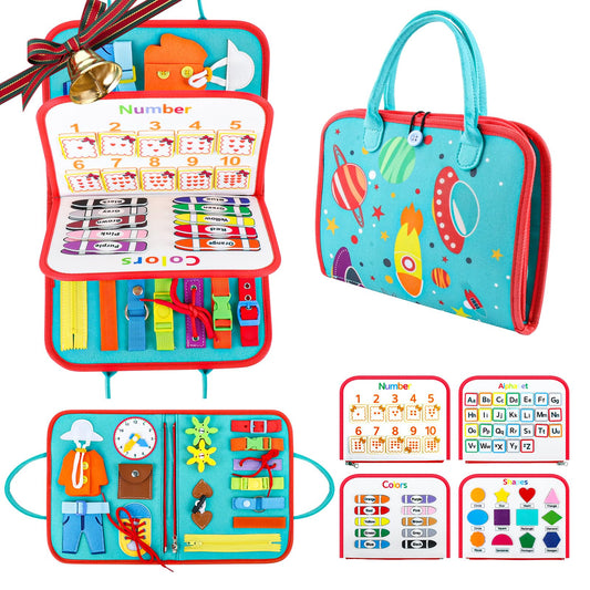 FASTSPOK Busy Board Montessori Toys for 1 2 3 4 Year Old Boy & Girl Birthday Gifts, Busy Book for Toddlers 1-3, Sensory Educational Travel Toys, Preschool Activities for Learning Fine Motor Skills