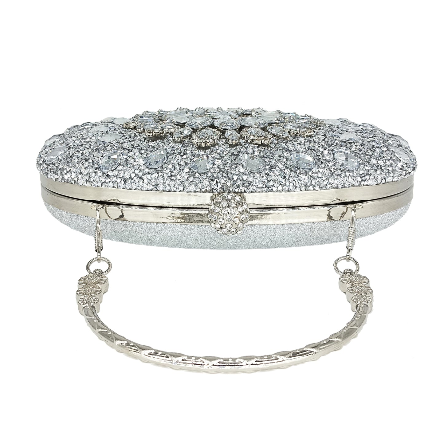 MAIRLOM Rhinestone Clutch Purses for Women Evening Wedding Formal - Round Pearl Clasp Handbag Crystal Gemstone Bag for Party Prom(Silver Clutch)