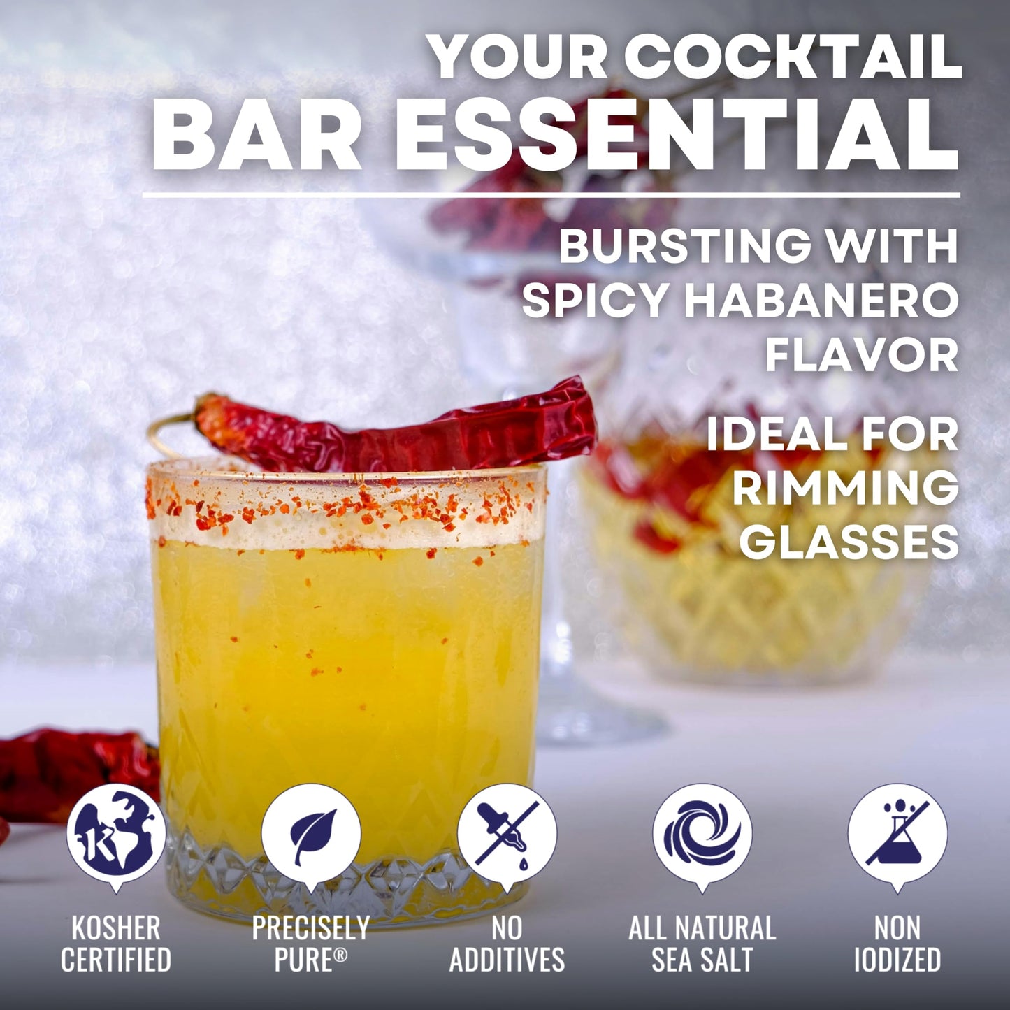 Spicy Margarita Salt Garnishing Infused with Habanero – Unrefined, Natural Cocktail Garnishing for Cocktails, Ruddy Mary & Mixed Drinks, 6 oz Tub – Sea Salt Superstore