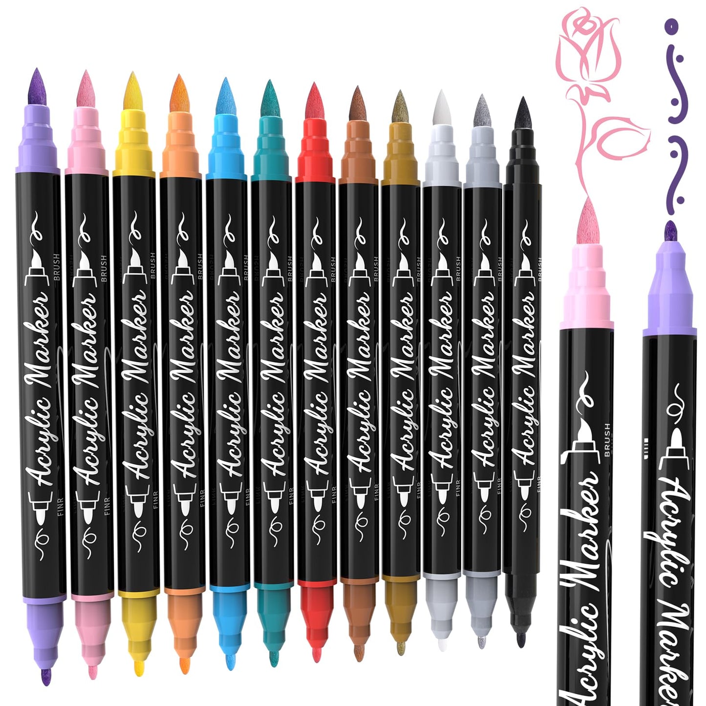 60 Colors Acrylic Paint Markers, Waterproof Dual Tip Acrylic Paint Pens with Brush and Fine Tip, Markers Set for Paper, Rock, Wood, Canvas, Glass, Ceramic and DIY Crafts Making Art Supplies