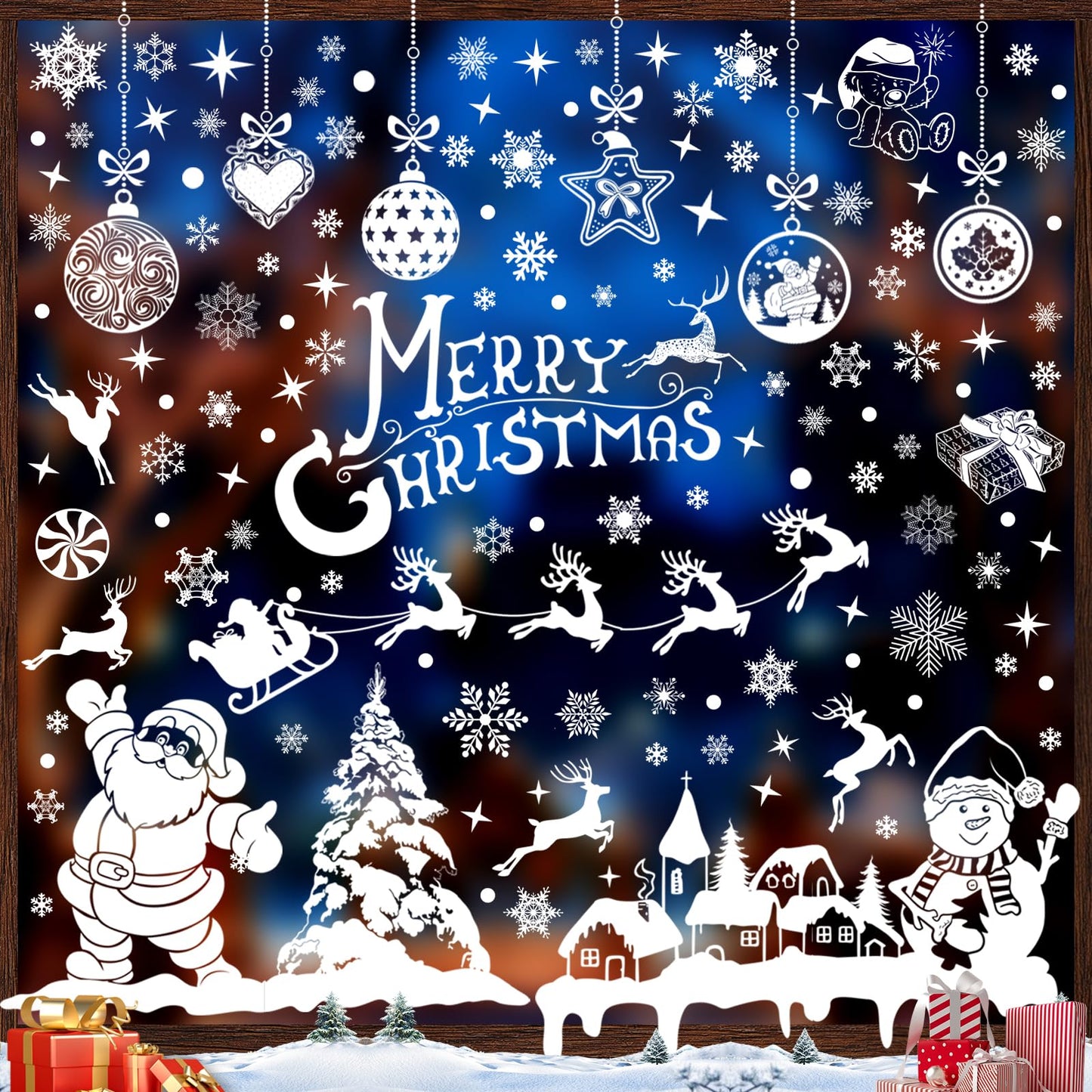 236PCS Double-Sided Snowflakes Christmas Window Stickers, Snowman Xmas Decorations Stickers for Glass Window, Reusable Christmas Decorations