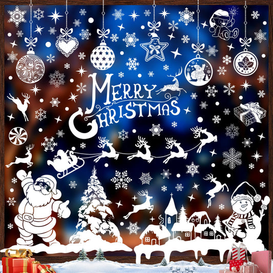 236PCS Double-Sided Snowflakes Christmas Window Stickers, Snowman Xmas Decorations Stickers for Glass Window, Reusable Christmas Decorations
