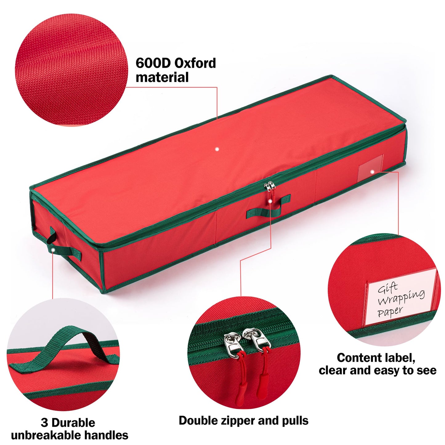 EXLIFBAG Wrapping Paper Organizer Storage for Christmas Gifts Wrapping Pape, Fits Ribbon, Ornaments, Holiday Accessories, 40"