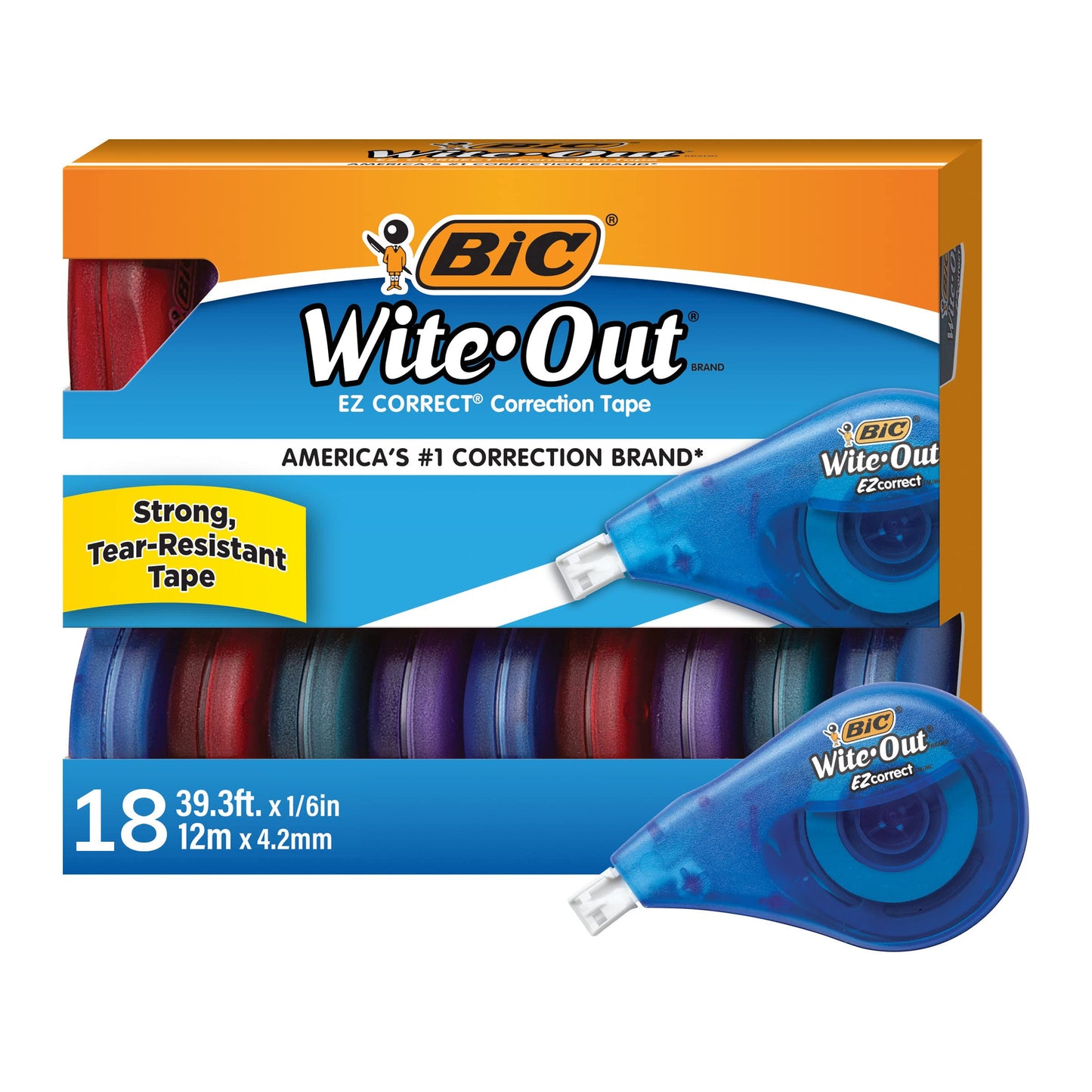 BIC Wite-Out Brand EZ Correct Correction Tape, 39.3 Feet, 10-Count Pack of White Correction, Tear-Resistant Tape Office or School Supplies