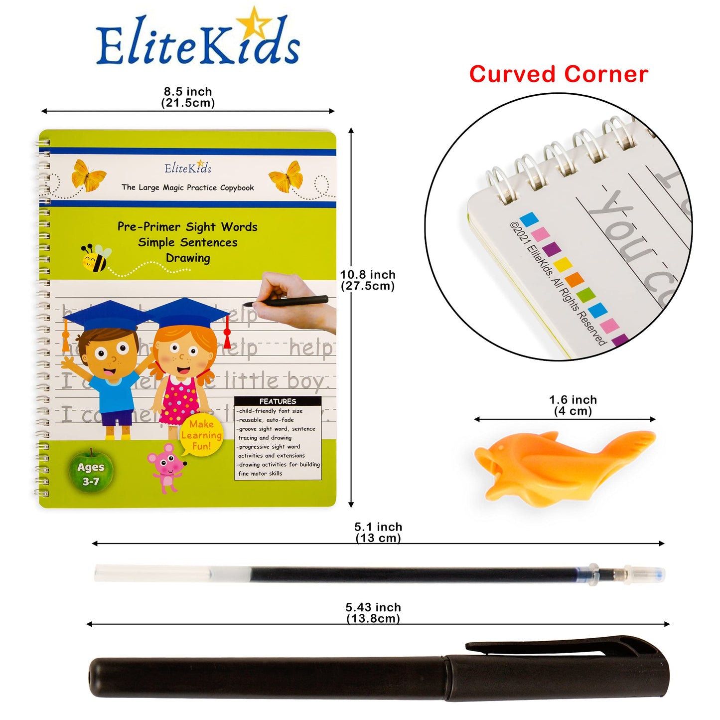 Teacher Designed Large 11x8.5in Reusable Handwriting Workbooks (Sight Word Copy Included)- Kids Learning Calligraphy, Magic Practice Copybook for Preschool, Kids Ages 3 to 8 (4 Pack)