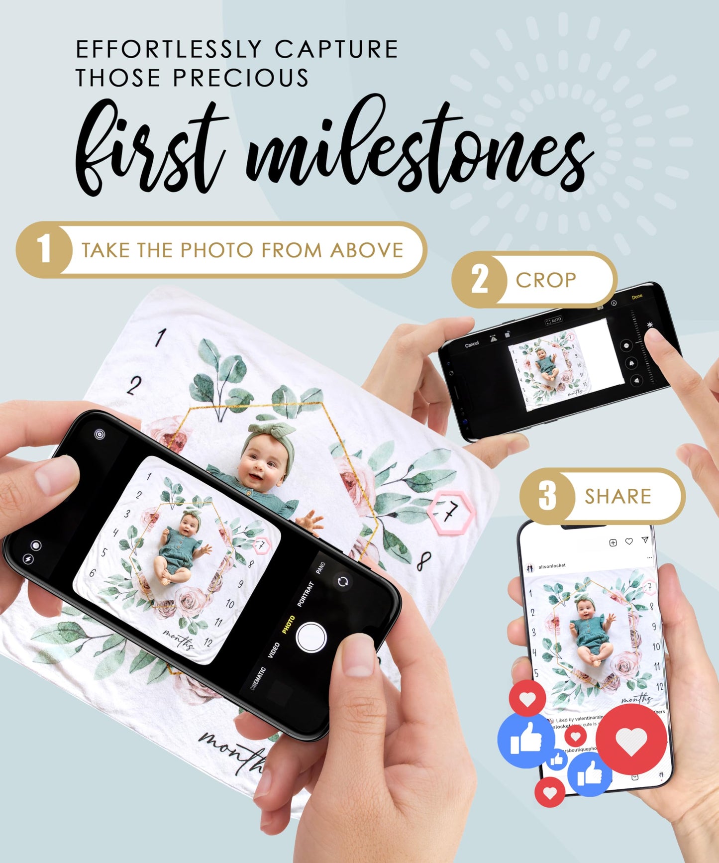 Calloo Baby Monthly Milestone Blanket for Girls, Growth Chart, Fleece, 46"x46"