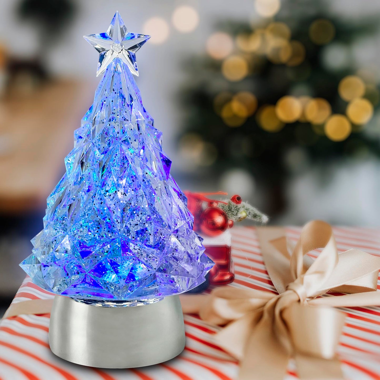 TECH ORANGE Christmas Snow Globe Lantern with Operated Water Glitters Lighted Snow Globe Lantern (Color-Changing Christmas Tree)