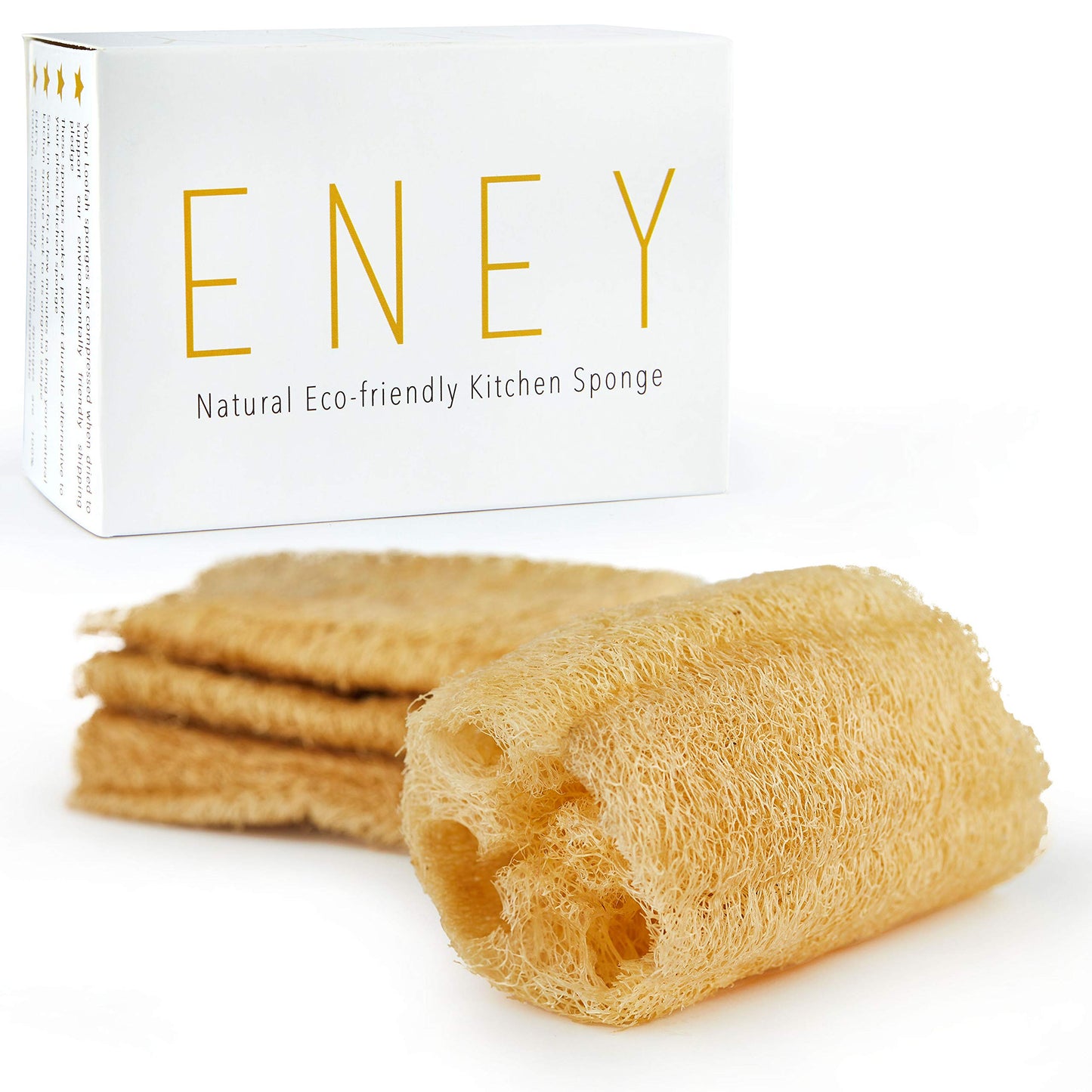 ENEY Eco-Friendly Natural Kitchen Washing Up Sponge | 100% Plant-Based Biodegradable | Four Pack of Non-Odor Dish Sponges | Sustainable Unbleached Loofah | Plastic-Free