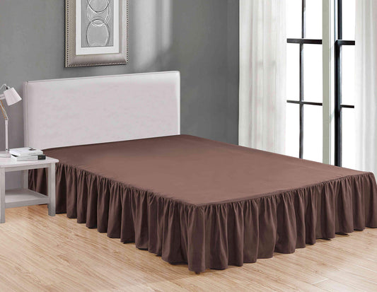 Sheets & Beyond Wrap Around Solid Microfiber Luxury Hotel Quality Fabric Bedroom Gathered Ruffled Bedding Bed Skirt 14 Inch Drop (Twin, Brown)