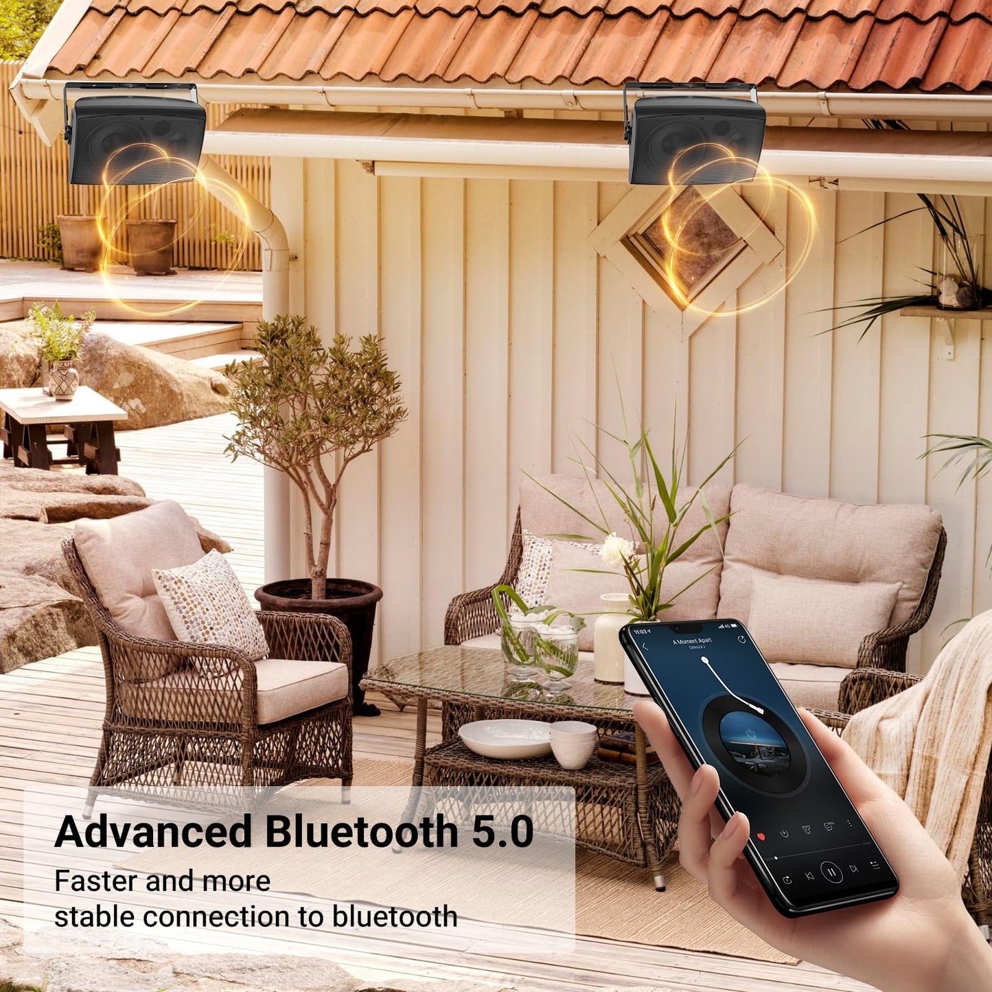 STUDIOFINIX 6.5 Inch Max 800W Outdoor Bluetooth Speakers Waterproof Wired with Multifunctional Amplifier Wall Mount Outdoor Speaker System for Patio Garden Poolside Home(4 Speakers,Black)