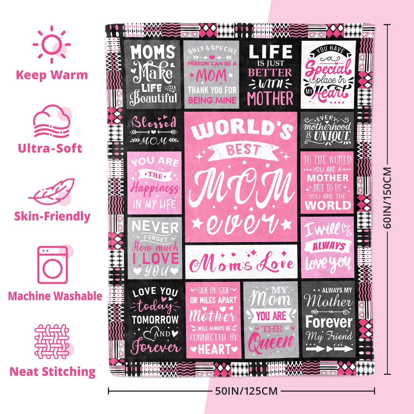 PVDSAVE Moms Birthday Gifts from Daughter Son - Christmas Blanket Gifts for Mom - Best Mom Ever Gift - Valentines Day Mothers Day Birthday Gift for Moms - Present for Mother - Mothers Blanket 50"x60"