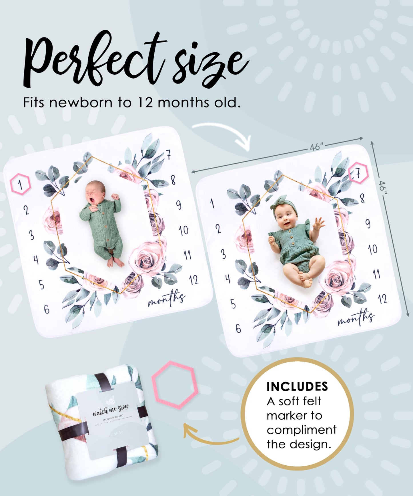Calloo Baby Monthly Milestone Blanket for Girls, Growth Chart, Fleece, 46"x46"