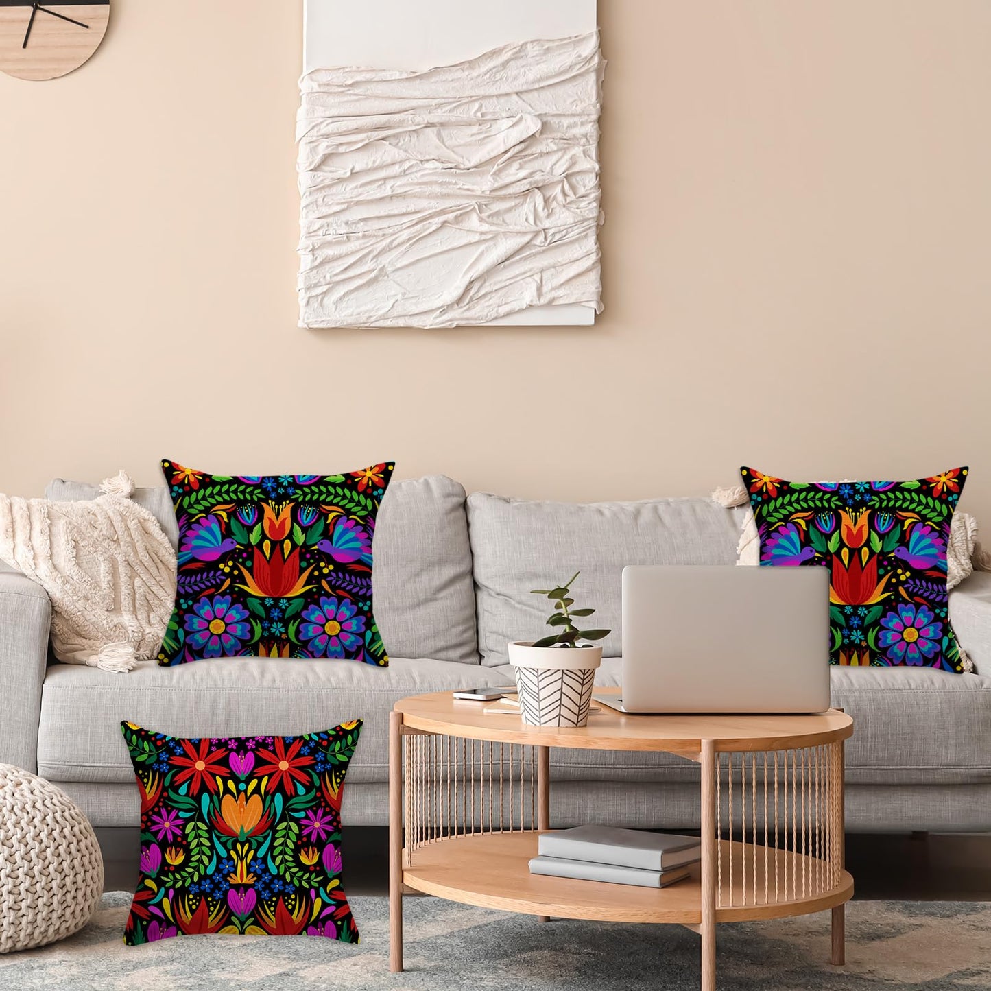 FARMNALL Mexican Fiesta Throw Pillow Covers 18x18 Set of 4 Dragonfly Flower Dahlia Pillow Case Day of The Dead Dia De Los Muertos Cinco De Mayo Decorations