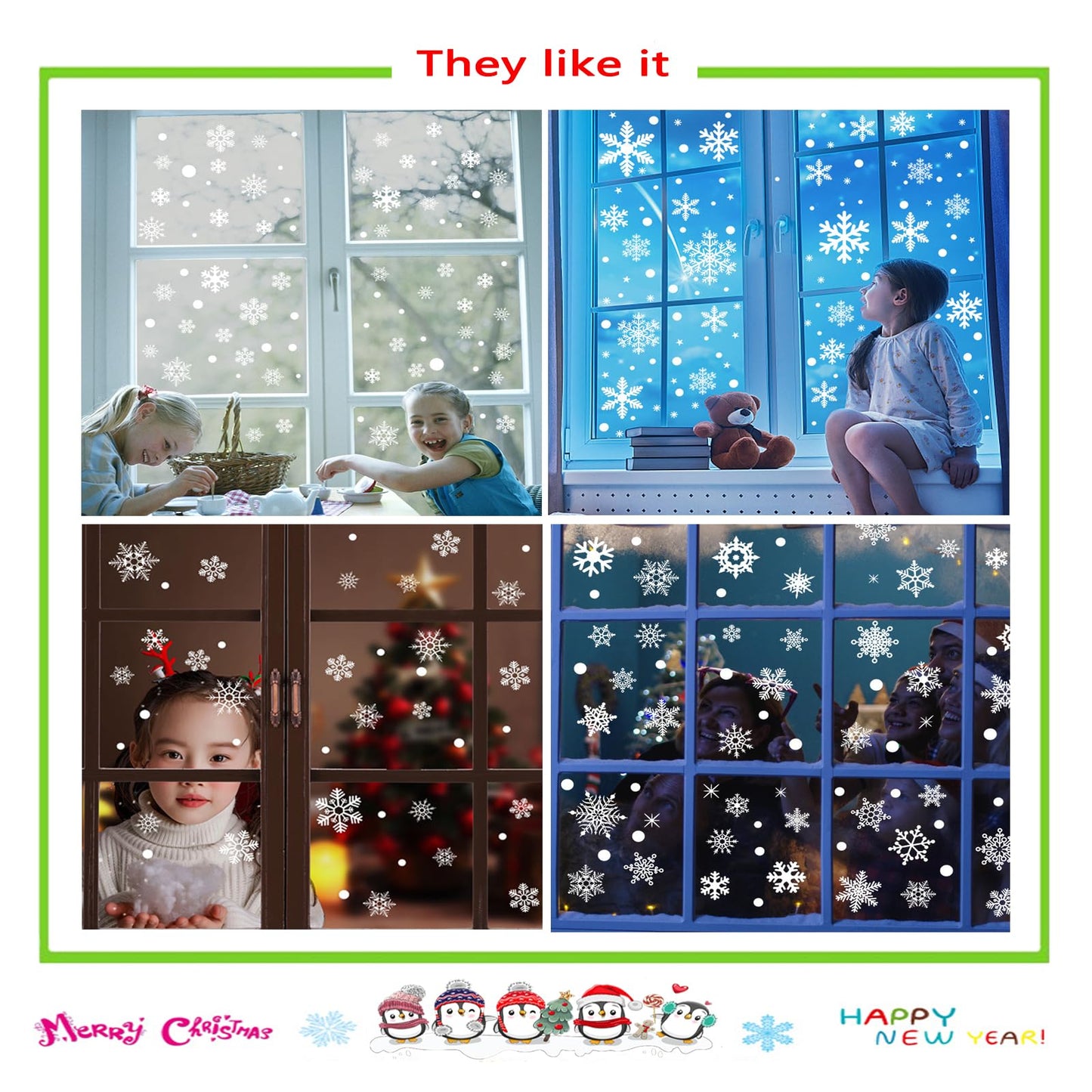 321PCS Snowflake Window Clings for Glass Windows, 9 Sheets Christmas Window Clings for Glass Windows Snow Spray, Winter Window Clings Xmas Holiday, Christmas Decorations for Office Clearance Indoor
