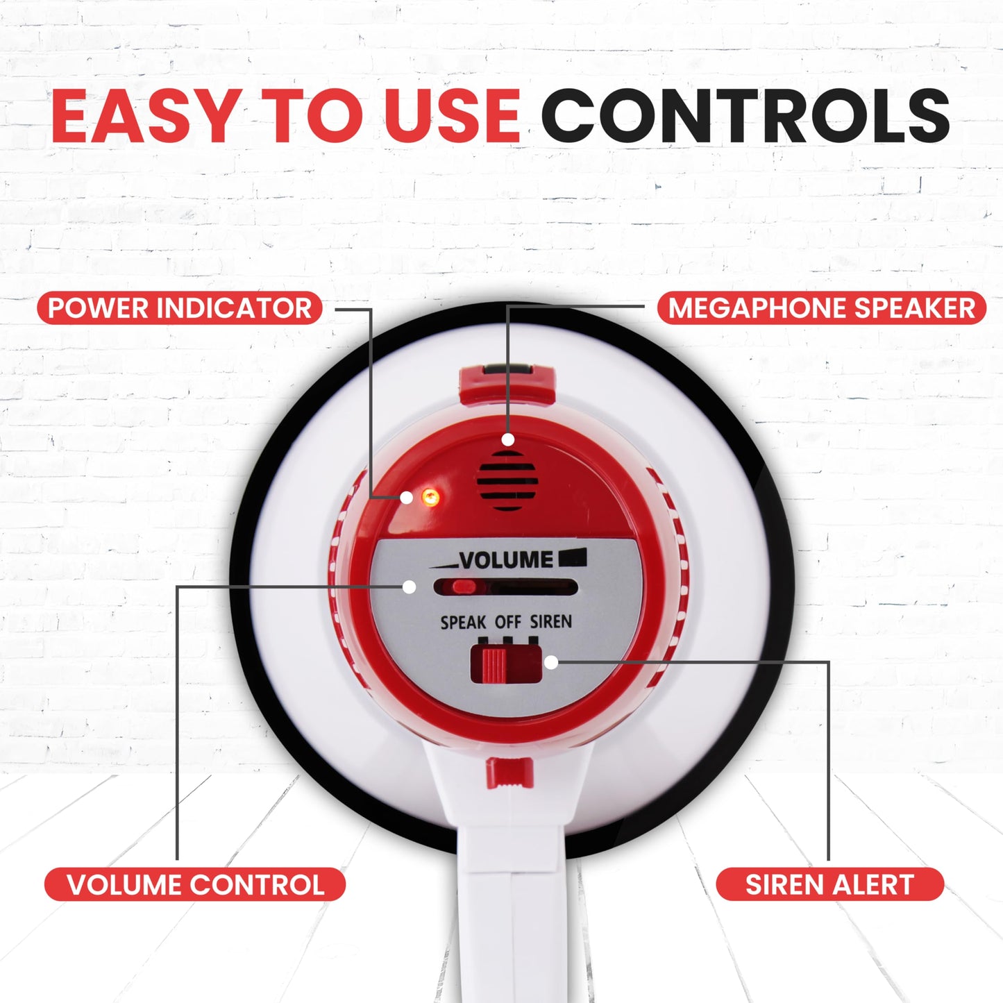 Pyle 20W Megaphone Bullhorn - 5.4'' x 8.6'' Portable Megaphone, Projection Range Up to 800 Sq. Yards, Voice Talking & Siren Alert, Shoulder Strap, Battery Operated, (White)