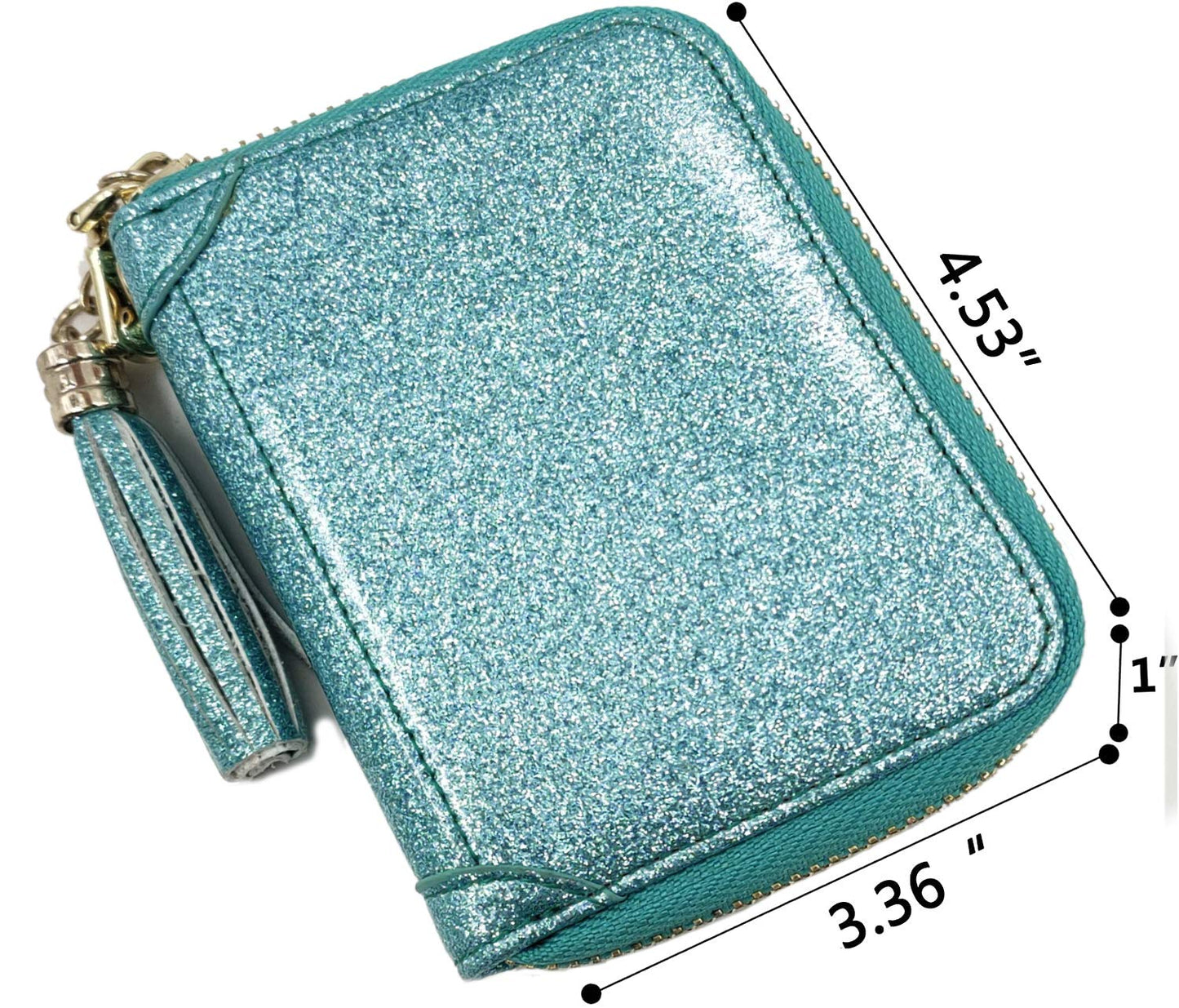 YUHAN PRETTY Womens Credit Card Holder Wallet RFID Leather Small ID Card Case (20 Card Slots - Glitter Teal)