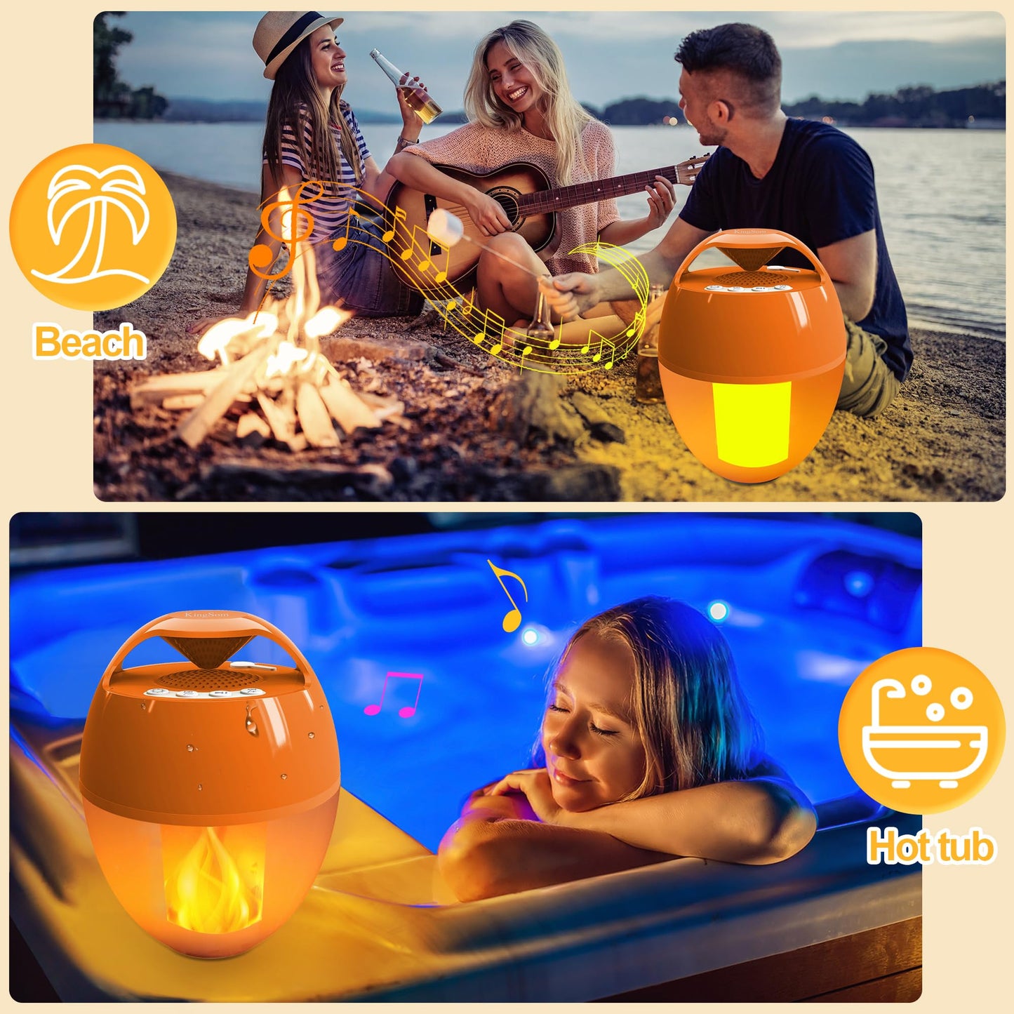 KingSom Bluetooth Pool Speaker, Floating Pool Speakers with LED Flame Light, IP68 Waterproof Hot Tub Speakers,Floating Bluetooth speaker for Pool,Loud Stereo Sound,Hands-Free,24H Playtime pool Speaker