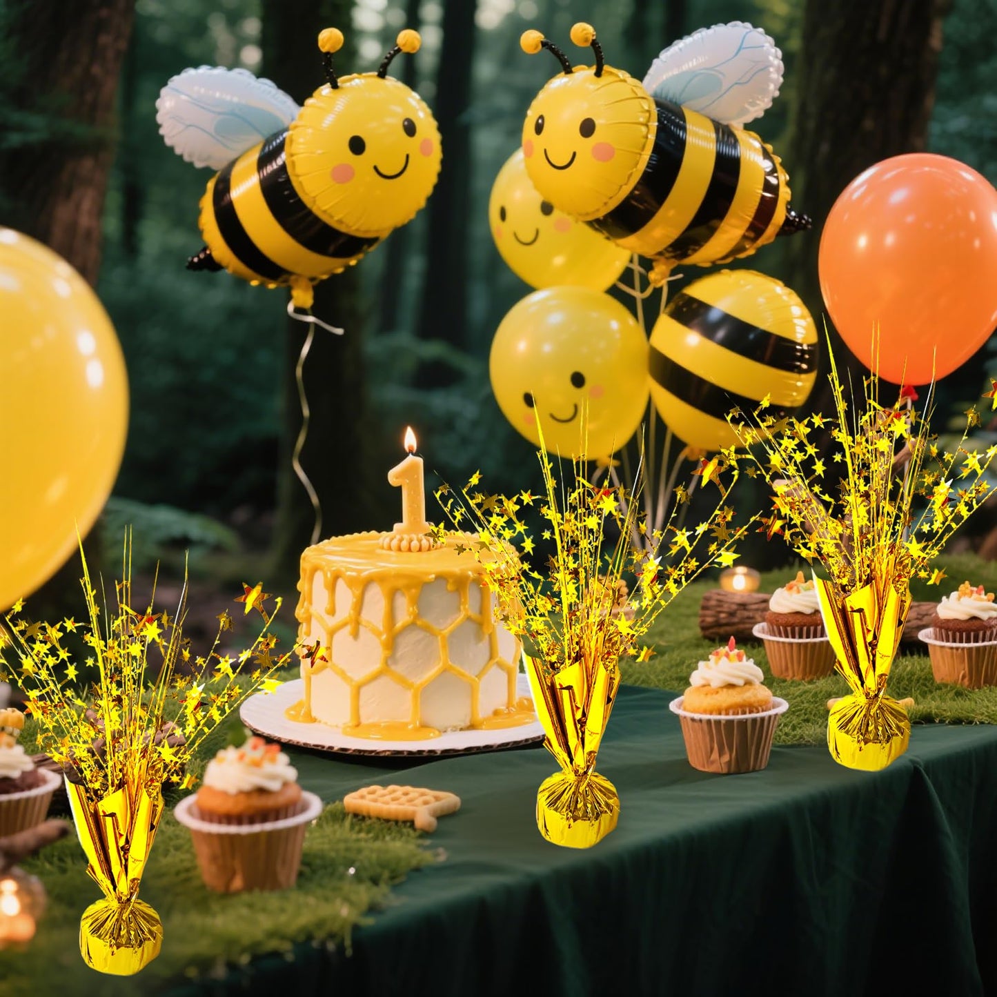 FUBININA 6 Pack Metallic Foil Spray Centerpiece Star Table Decoration Burst Table Centerpieces for Birthday Wedding Anniversary Graduation Holiday Party Supplies Decor, Gold