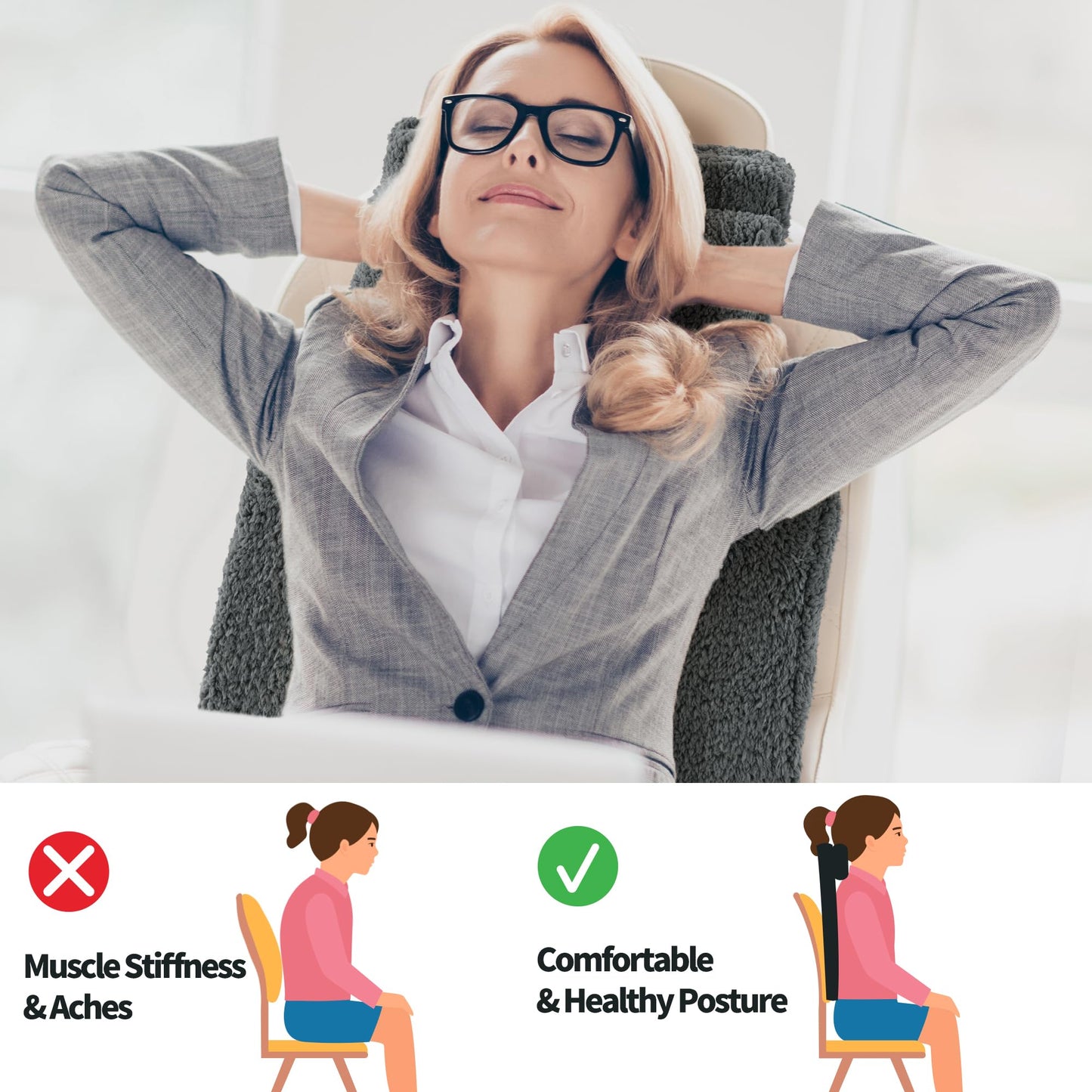 HOMBYS Sherpa Fleece Lumbar Support Pillow with Headrest for Recliner,Memory Foam Recliner Chair Cushion for Back Pain,Big High Back Support for Recliner with Chair Headrest for Elderly (Grey)