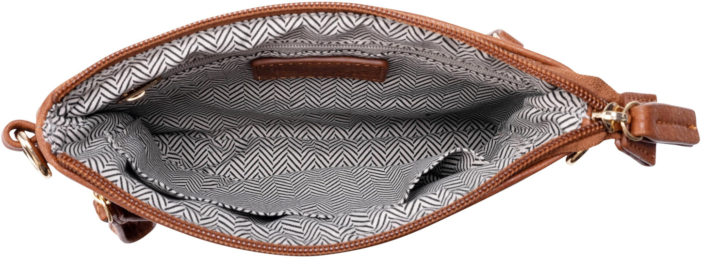 B BRENTANO Vegan Mini Multi-Zipper Crossbody Handbag Purse with Removable Wristlet & Adjustable Shoulder Strap (Brown NN)