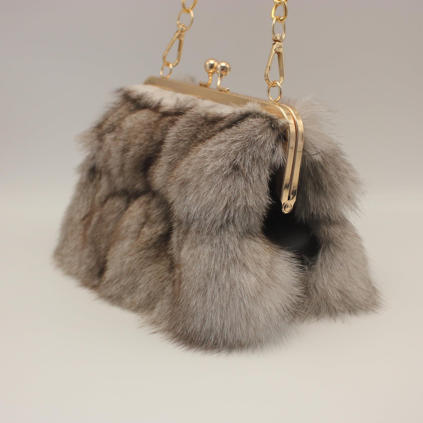 Luxurious Fashion Natural Fox Fur with Hair Handbag for Women and Ladies (White, Small) (Gray)