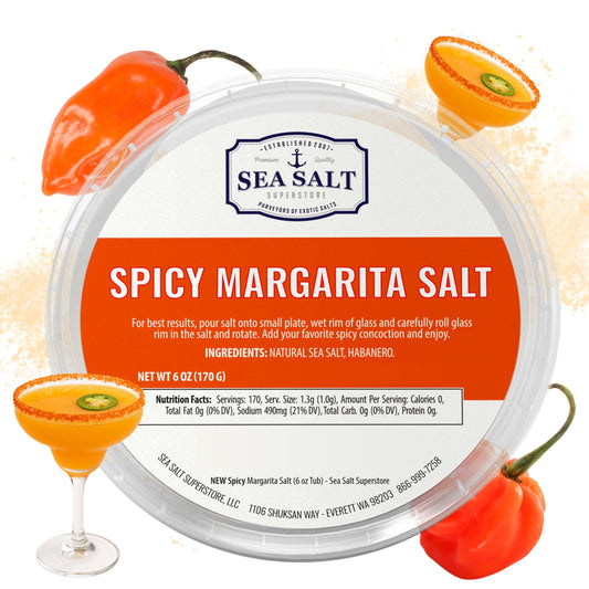 Spicy Margarita Salt Garnishing Infused with Habanero – Unrefined, Natural Cocktail Garnishing for Cocktails, Ruddy Mary & Mixed Drinks, 6 oz Tub – Sea Salt Superstore
