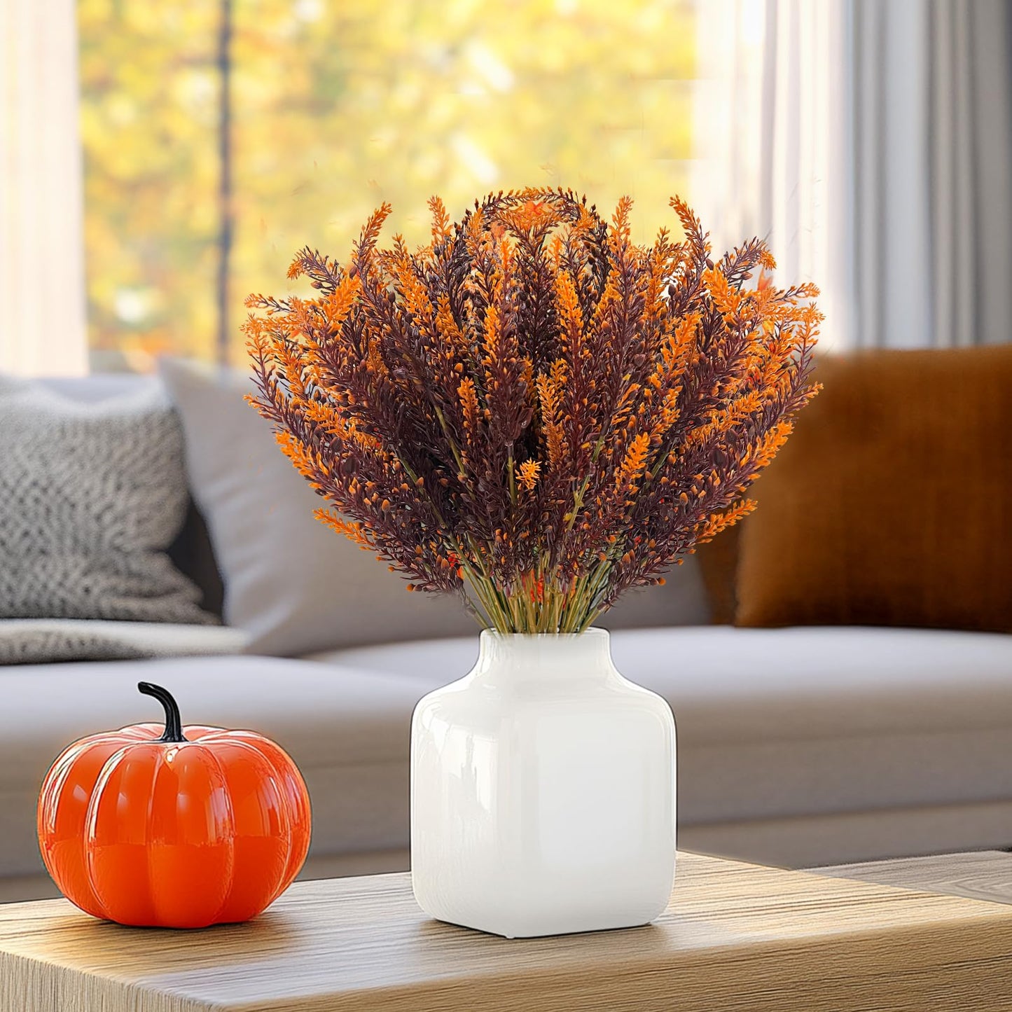 TURNMEON 10 Bundles Artificial Fall Flowers for Outdoors Fall Decorations, UV Resistant Artificial Lavender Plastic Flowers Faux Fall Plants Fake Mums Autumn Thanksgiving Decor Porch Home Gardens