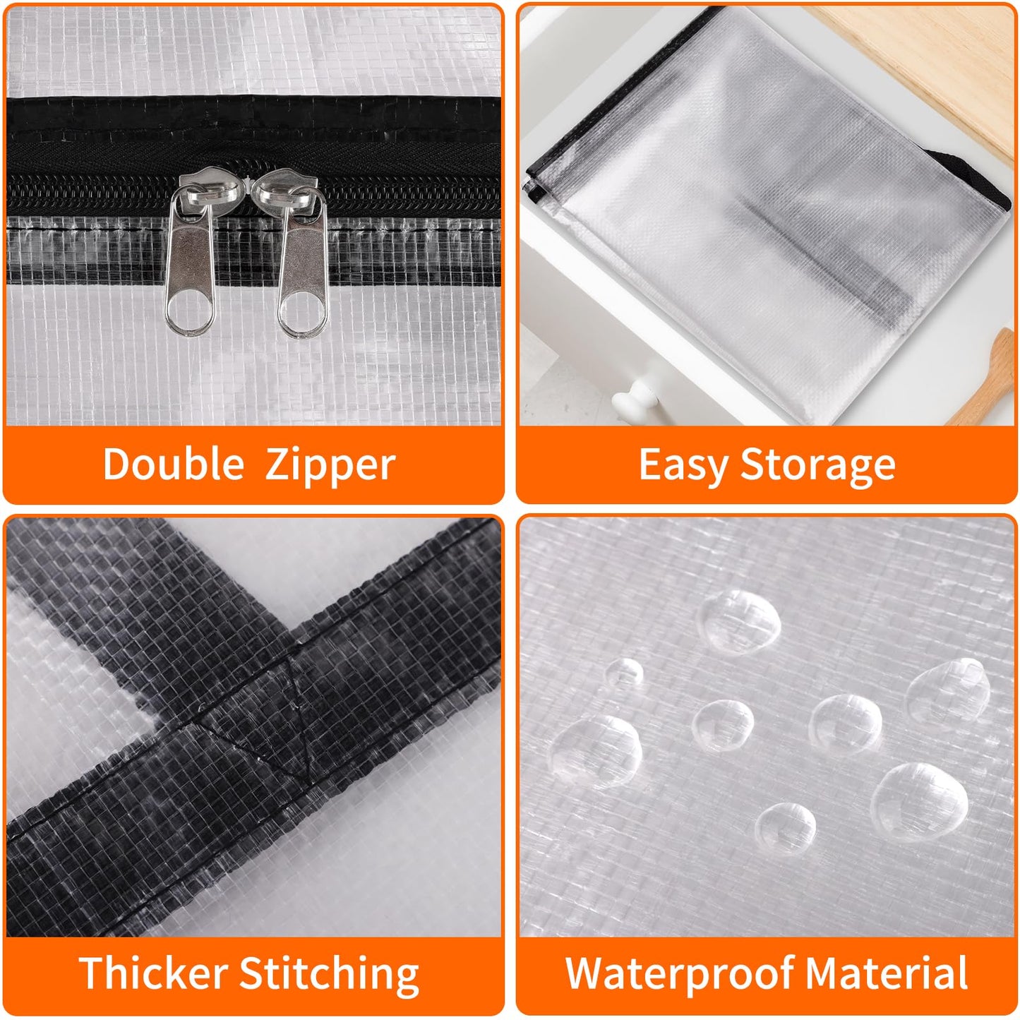 TasticTotes 6 Pack Clear Storage Bags for Comforter, Clothes & Bedding, Plastic Blanket Storage with Zipper and Handle, Moving Bags, Closet Organizer and Under-Bed Storage (90L)