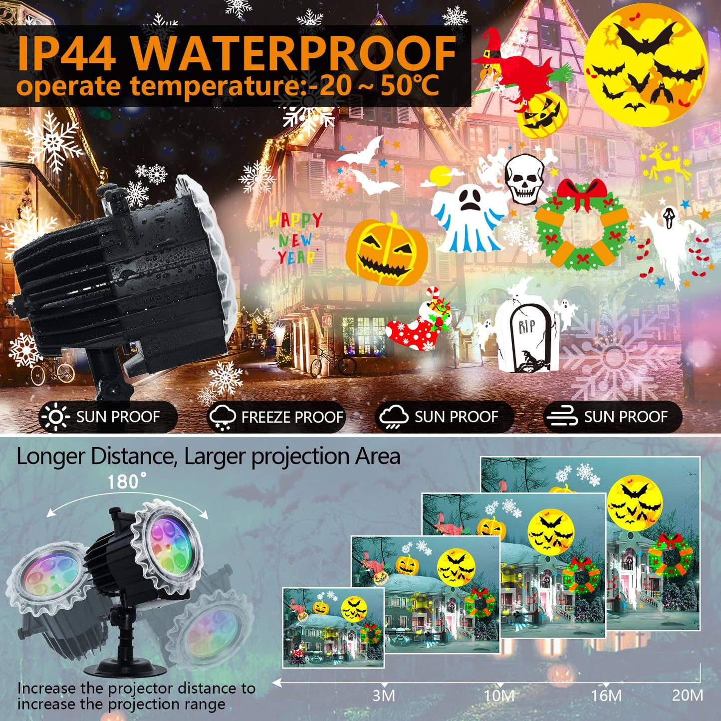 Segotendy Holiday Projector Lights Outdoor, 8 Images Mode with 96 Cartoons,Waterproof Holiday Projector with Remote Control Timer for Valentine Decorations Easter Christmas Halloween Birthday Party