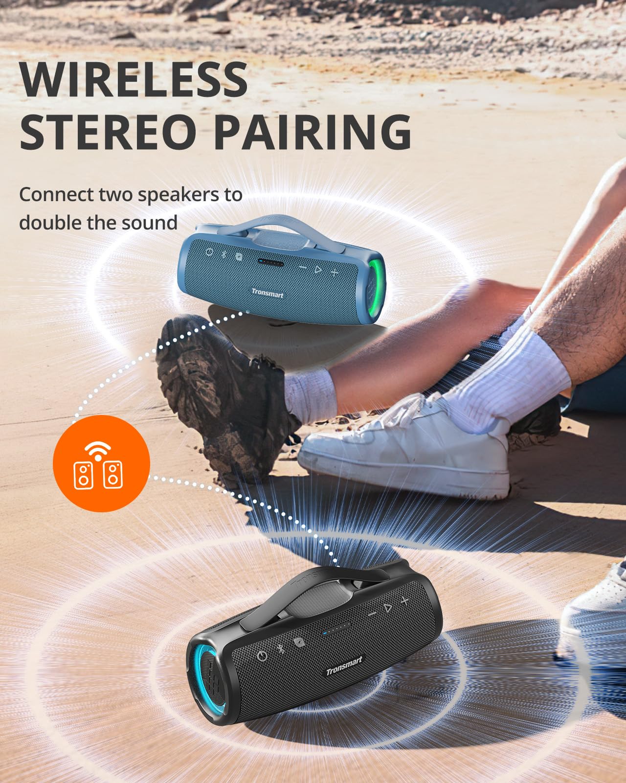 Tronsmart Mirtune S100 Portable Bluetooth Speaker, 50W Punchy Bass &Clear Treble, Retractable Handle, 20H Playtime, IPX7 Waterproof, Customize EQ for Outdoor, Camping,Beach(Black)