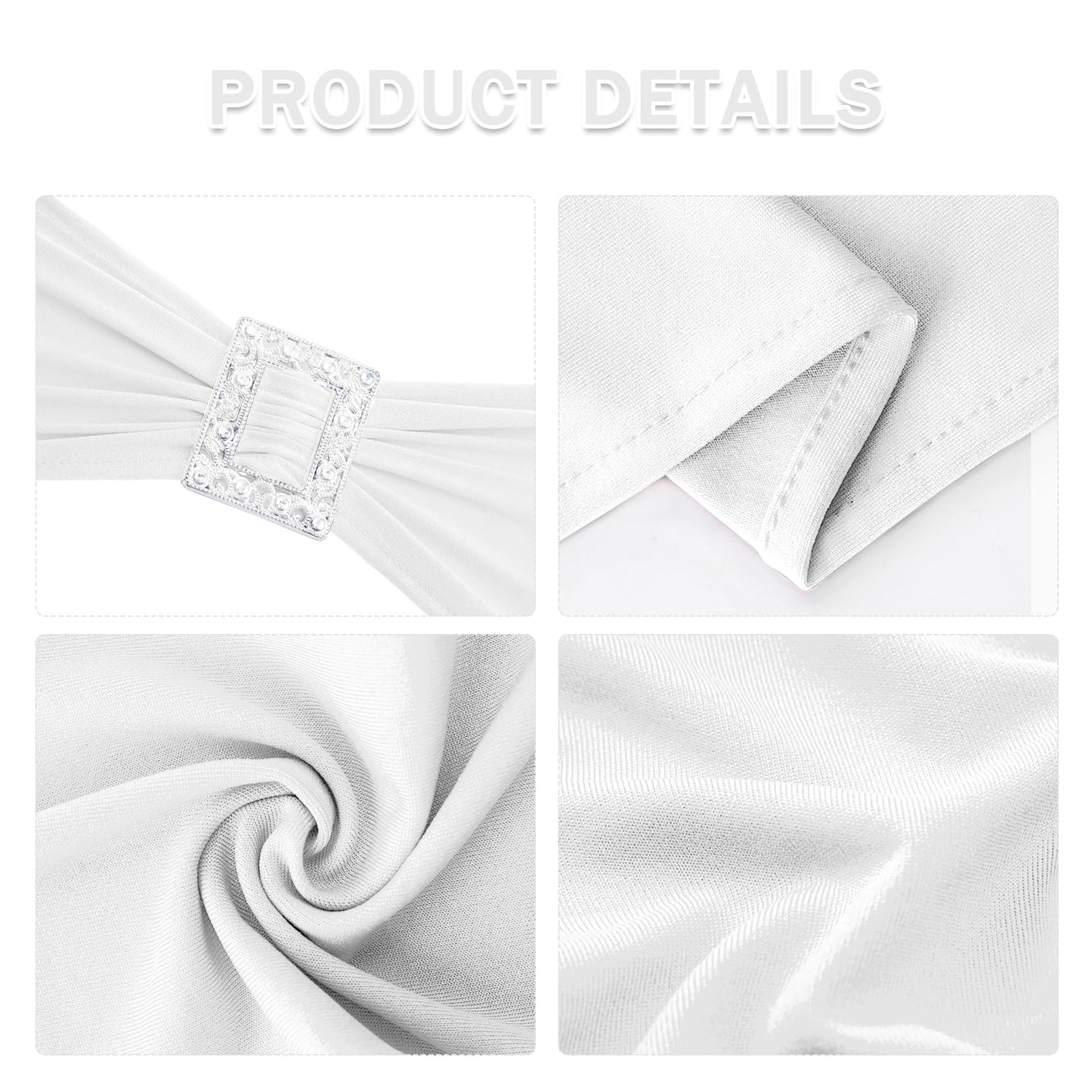 Joccun 30 PCS Spandex Chair Sashes Bows Stretch Chair Cover Band with Buckle Slider Universal Elastic Chair Ties for Wedding Banquet Party Event Decoration (White)