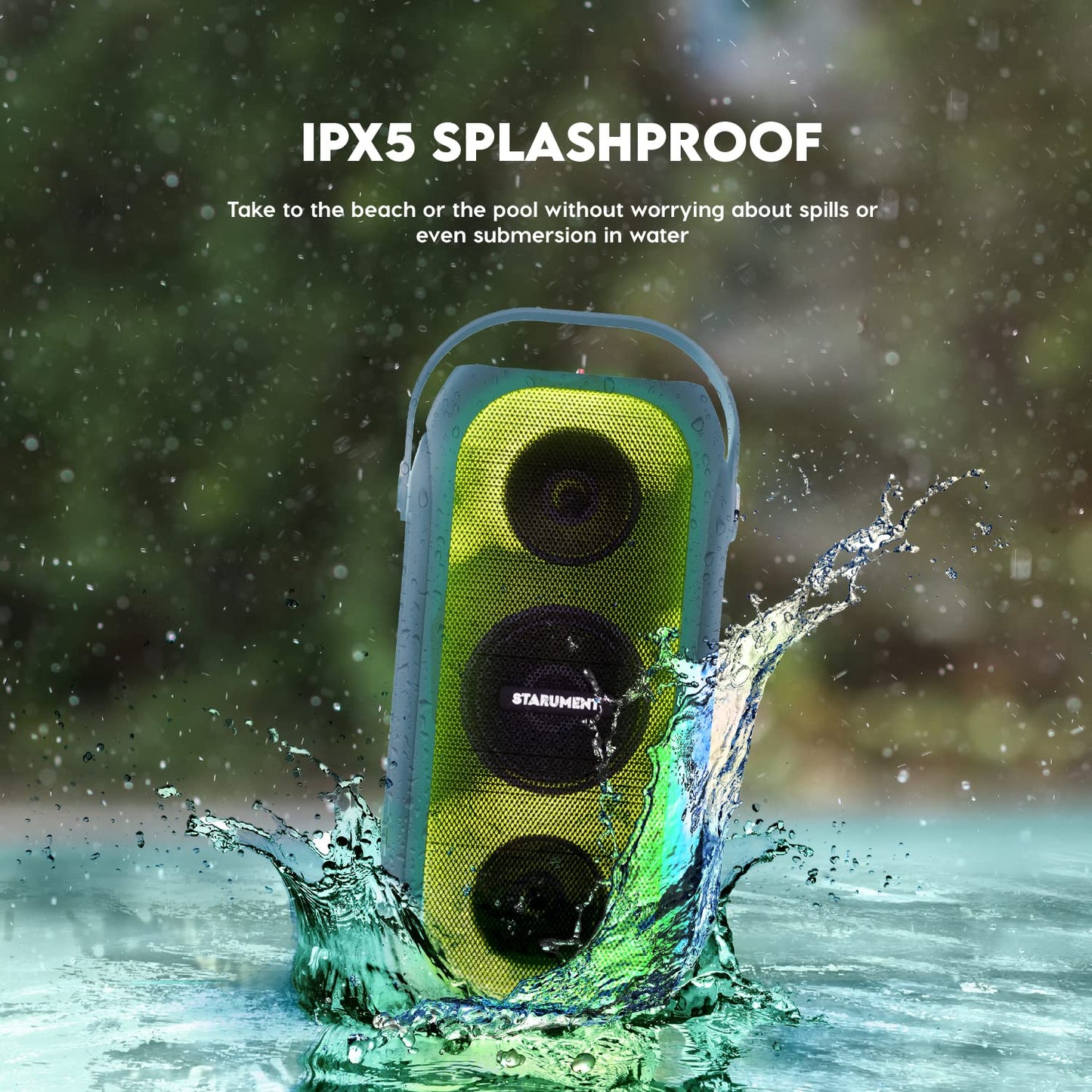 Starument MS-PB55 Party Speaker - Wireless Portable Speaker with Loud HiFi Sound, LED Lights, Cool Unique Design - IPX5 Waterproof, Rechargeable 3600mAh Battery - Compact Home & Outdoor Travel Speaker