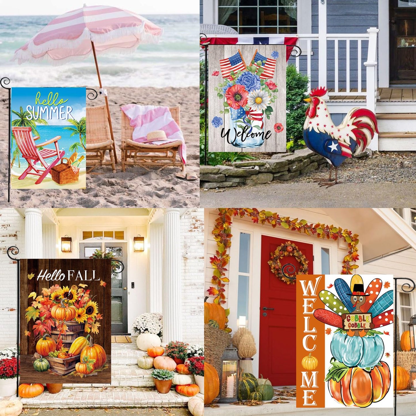 Seasonal Garden Flags Set of 12-Double Sided 12 x 18 Inch Outside Yard Flags, Small Flags for Outside, Holiday Garden Flags for All Seasons, Fall Winter Halloween Christmas Outdoor Flags