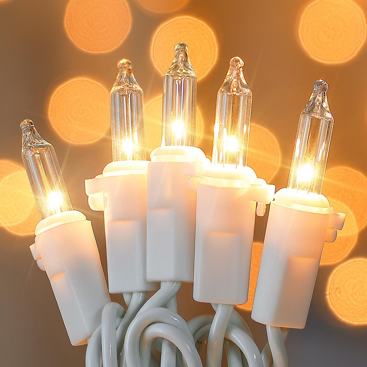 oopswow 100 Count Clear Christmas Lights White Wire,23Feet Incandescent Clear Mini Lights,Connectable Indoor Outdoor Christmas Tree String Lights,Birthday,Holiday,Party,Wedding,Xmas,Warm White