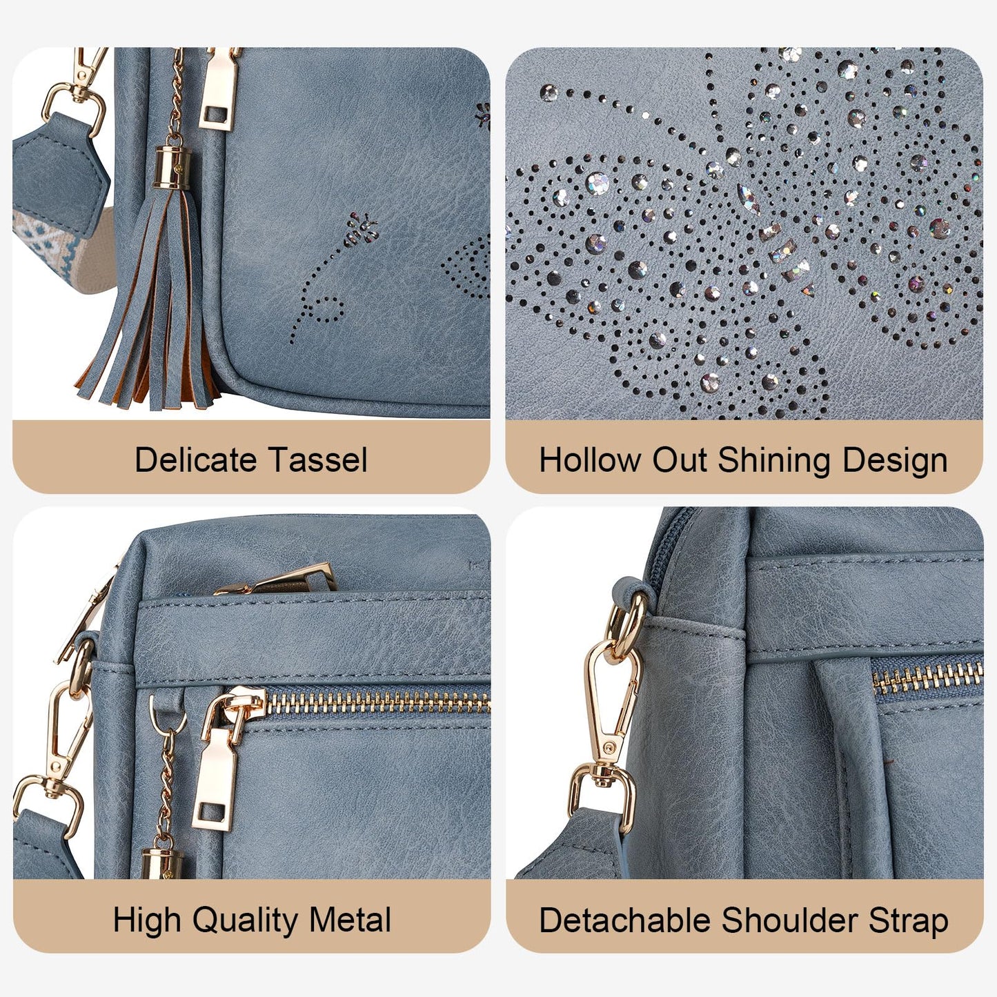 KITEVIUN Crossbody Bags for Women Trendy Leather Crossbody Purse Shoulder Handbags Butterfly Design