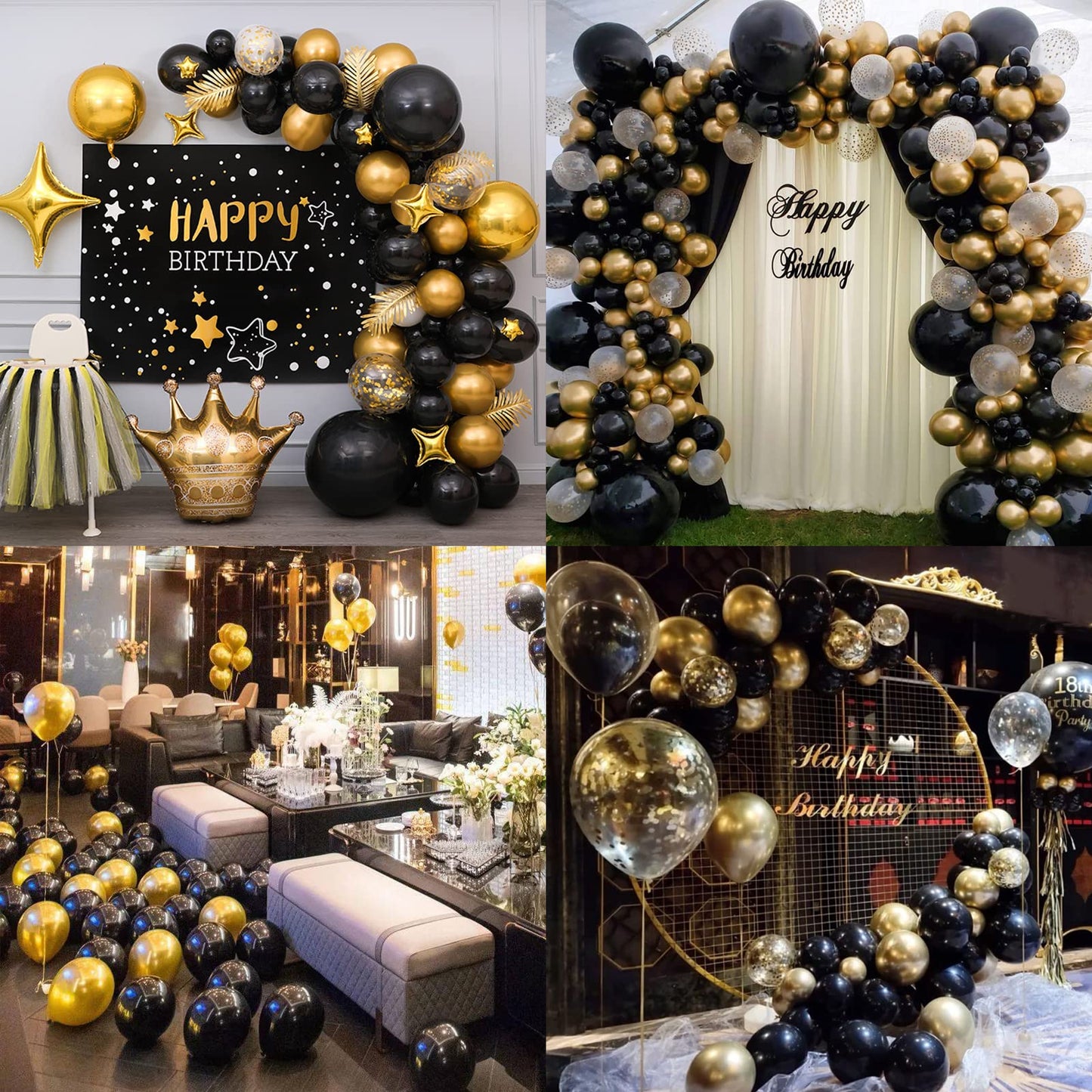 CANREVEL 120pcs Black and Gold Balloons Confetti Metallic Black Gold Latex Balloons Garland kit for Birthday Graduation Wedding Anniversaries Bachelorette Party Decorations