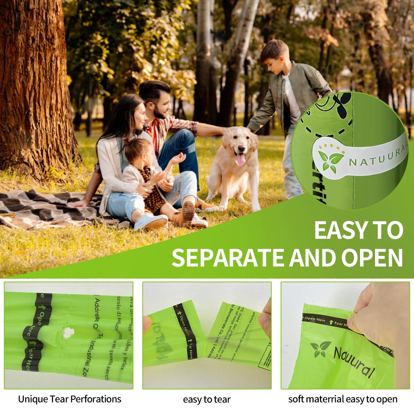 Certified Compostable Dog Poop Bags-270Bags 18Rolls, Poop Bags for Dogs Made of Cornstarch - ASTM D6400 By USA, Unscented, Suitable for Large |Small Dogs (Green)