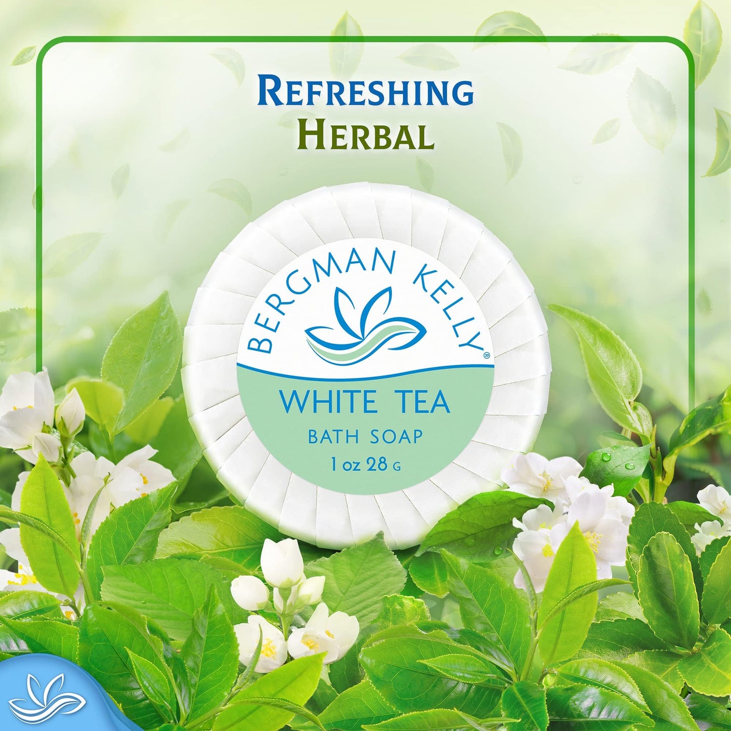 BERGMAN KELLY - Hotel Soap Bars - White Tea, 1 oz, 200 PK - Travel Size Luxury Bulk Amenities Bar Soap, Mini Individually Wrapped Round Soap - Small Toiletries for Airbnb, Motel, Guest Bathroom