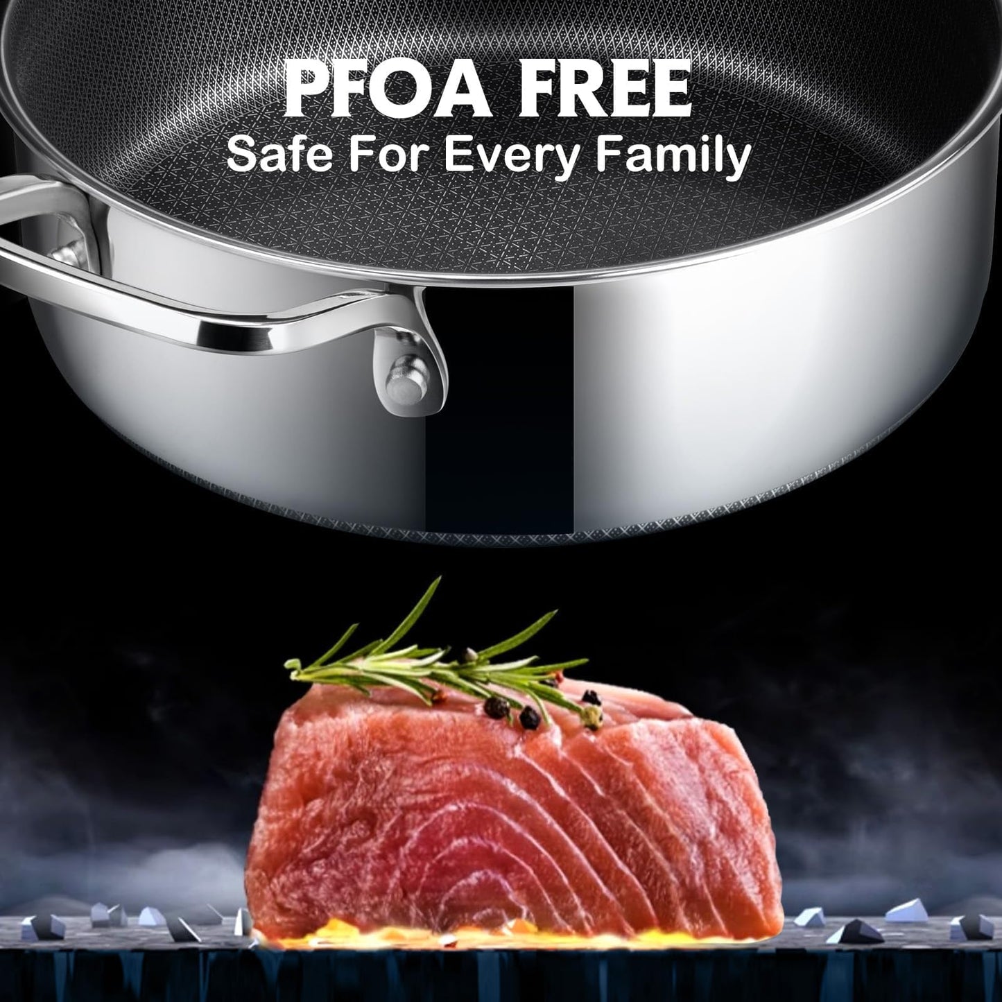 Frying Pans Nonstick with Lid,Hybrid Non Stick 5 Quart Saute pan,PFOA Free Cookware,Stainless Steel skillet,12 inch Deep Saute Pan,Dishwasher&Oven Safe,Works on All Cooktops