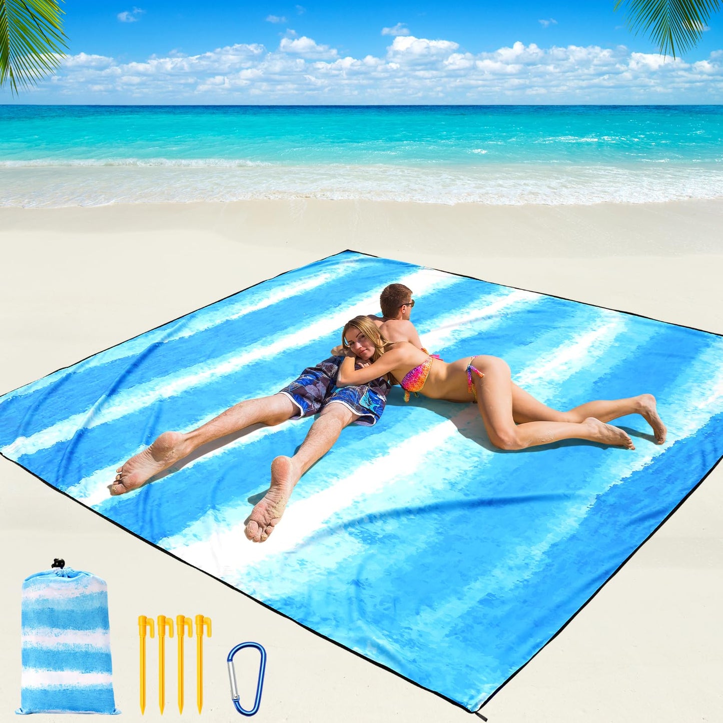 Beach Blanket Waterproof Sandproof Beach Mat 79" X 83"/10'x9'for 2-8 Adults Quick Drying Outdoor Picnic Mat Beach Accessories for Travel, Camping, Hiking