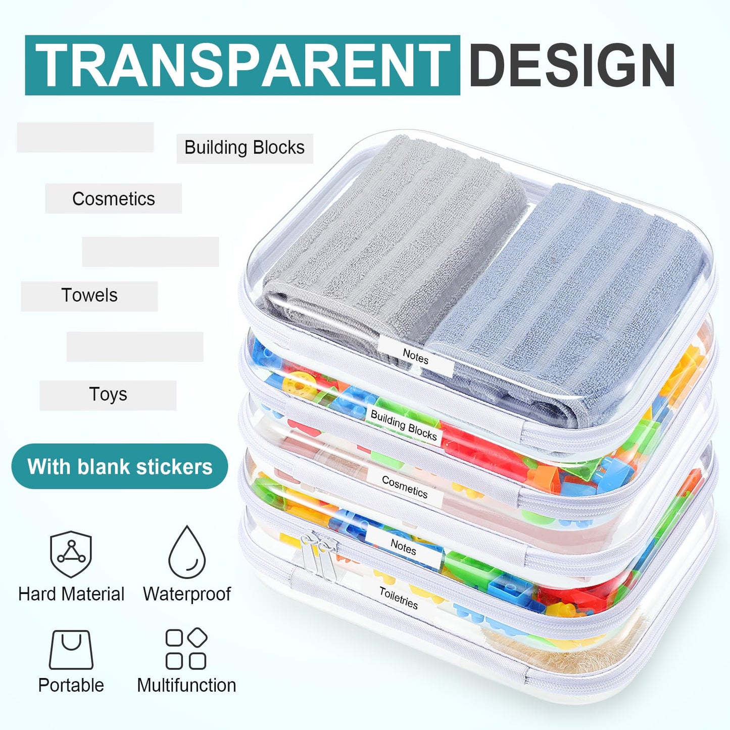 Sanwuta 10 Pcs Hard Zipper Case Clear Hard Pouches Plastic Zipper Pencil Box Toy Storage Bins Portable Plastic Containers for Travel Toiletry Office Cosmetic Blocks Puzzles Organizer(Clear,M)