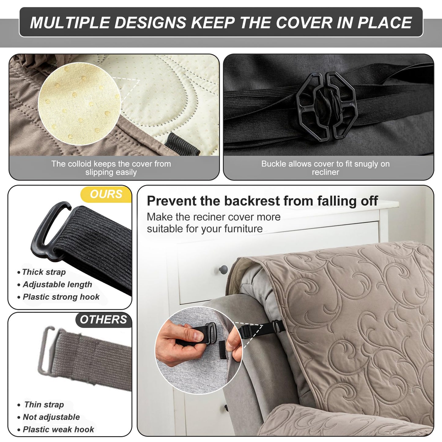 100% Waterproof Recliner Chair Cover, Recliner Chair Covers for Reclining Chair, Non-Slip Fabric Recliner Couch Cover for Living Room, for Pets Kids Protector, Washable (Taupe, 23.6"Recliner Chair)