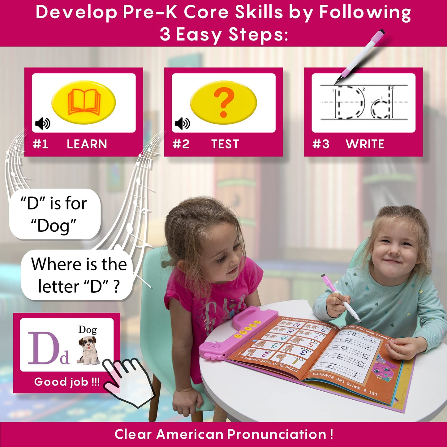 Curious 2 Learn ABC Learning for Toddlers, Busy Book, Speech Therapy, Alphabet Sound Book, Preschool Learning Activities, Letter Tracing, English & Spanish, Educational Toys - Age 3+ Girls / Boys