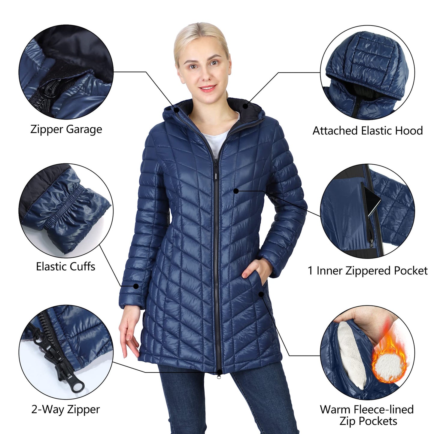 Outdoor Ventures Women's Maryan Hooded Ultra Lightweight Warm Thermolite Long Puffer Coat