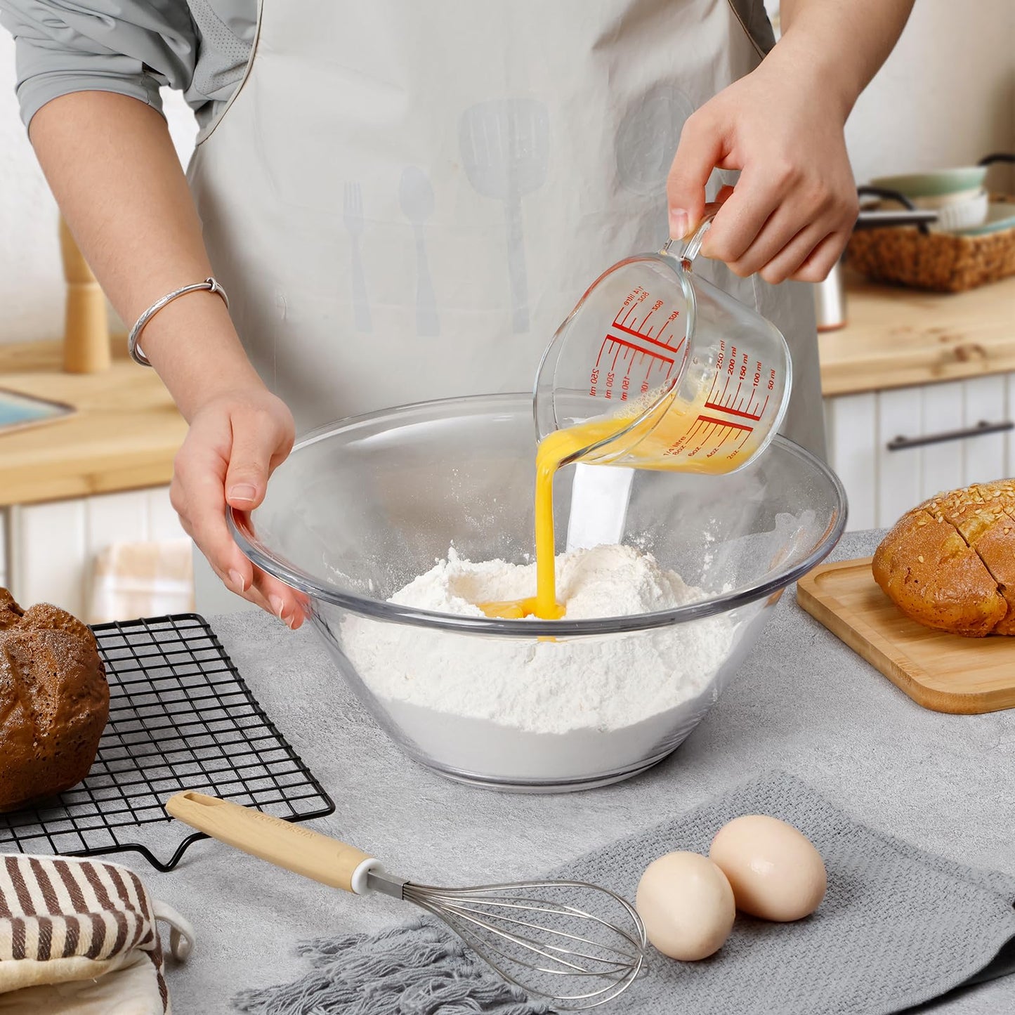 NUTRIUPS Large Glass Mixing Bowl, 4.1L Big Glass Salad Bowls, Clear Deep Glass Bowls for Mixing